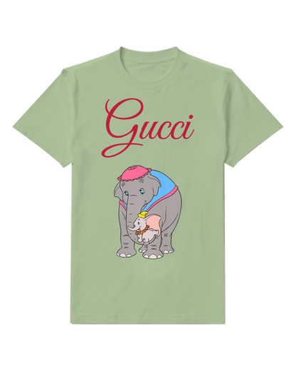 Sage Green Dumbo With Mother Elephant Graphic T-Shirt - front product view