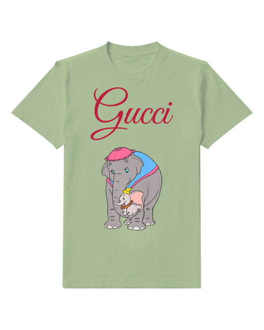 Sage Green Dumbo With Mother Elephant Graphic T-Shirt - front product view