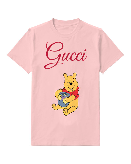 Blush Pink Winnie The Pooh Holding Honey Pot Graphic T-Shirt - front product view