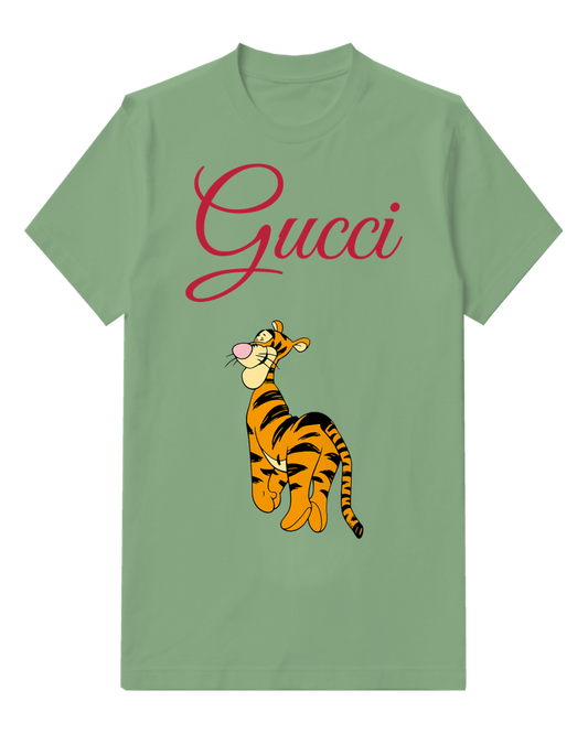 Sage Green Tigger Character Sitting Upright Graphic T-Shirt - front product view