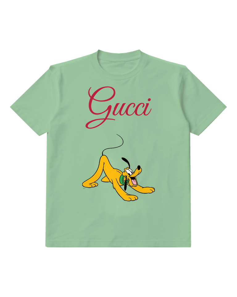 Sage Green Pluto Stretching With Open Mouth Graphic T-Shirt - front product view