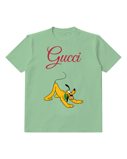 Sage Green Pluto Stretching With Open Mouth Graphic T-Shirt - front product view