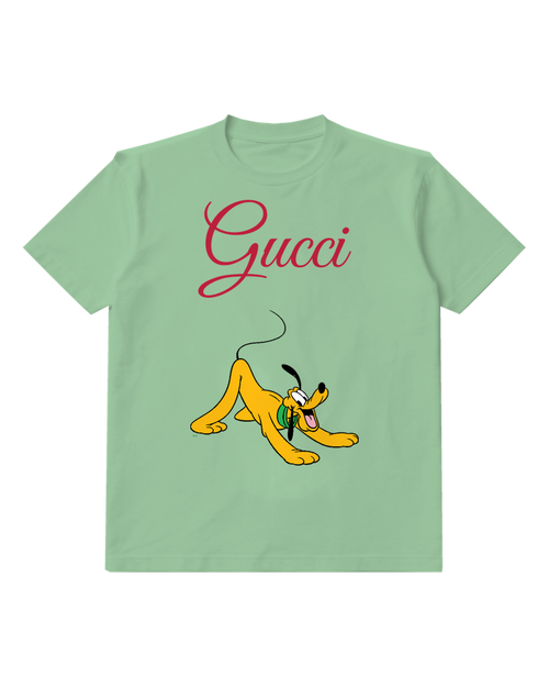 Sage Green Pluto Stretching With Open Mouth Graphic T-Shirt - front product view