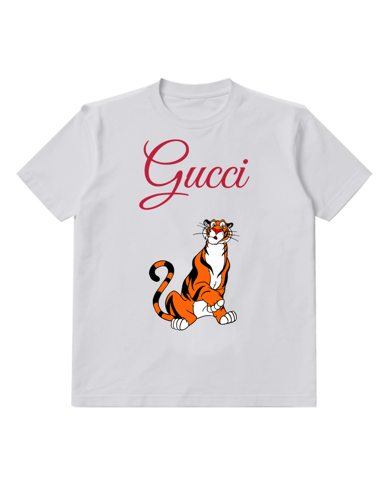 Light Gray Seated Orange Striped Tiger Graphic T-Shirt - front product view