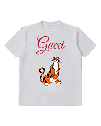 Light Gray Seated Orange Striped Tiger Graphic T-Shirt - front product view
