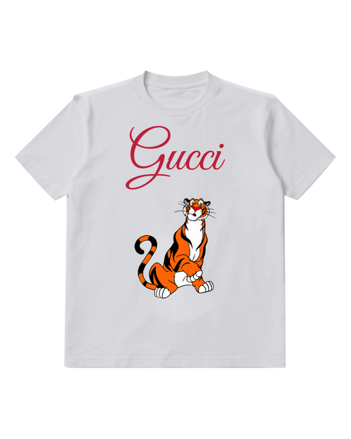 Light Gray Seated Orange Striped Tiger Graphic T-Shirt - front product view