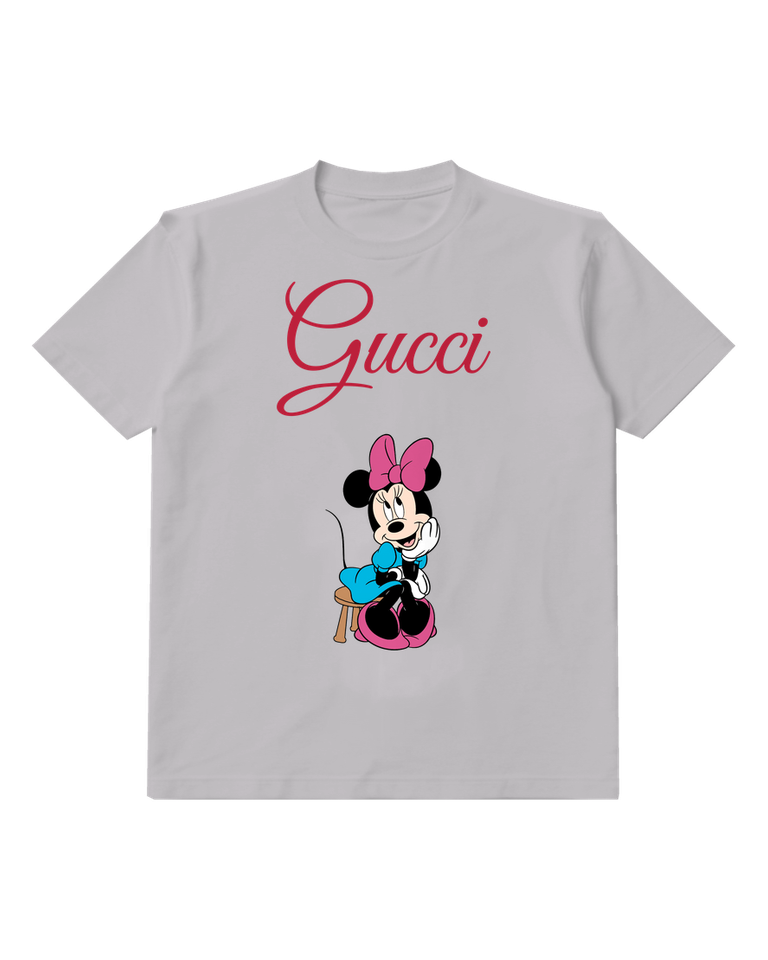 Light Gray Minnie Mouse Sitting On Stool Graphic T-Shirt - front product view