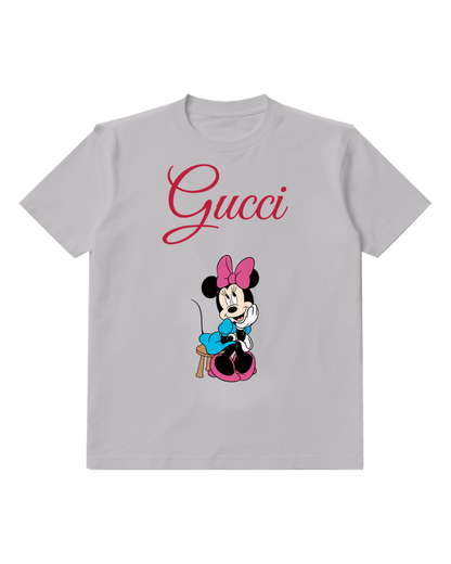 Light Gray Minnie Mouse Sitting On Stool Graphic T-Shirt - front product view