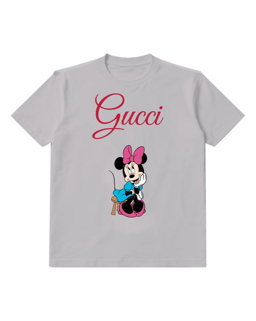 Light Gray Minnie Mouse Sitting On Stool Graphic T-Shirt - front product view