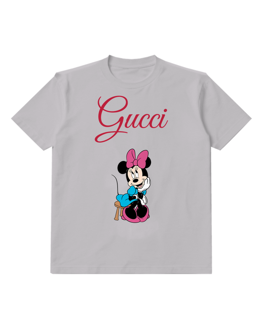 Light Gray Minnie Mouse Sitting On Stool Graphic T-Shirt - front product view