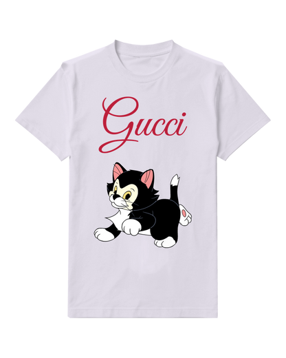 Light Gray Black And White Kitten Running Forward Graphic T-Shirt - front product view