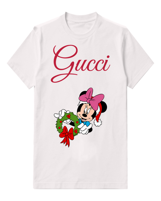 White Minnie Mouse Holds Festive Wreath Graphic T-Shirt - front product view