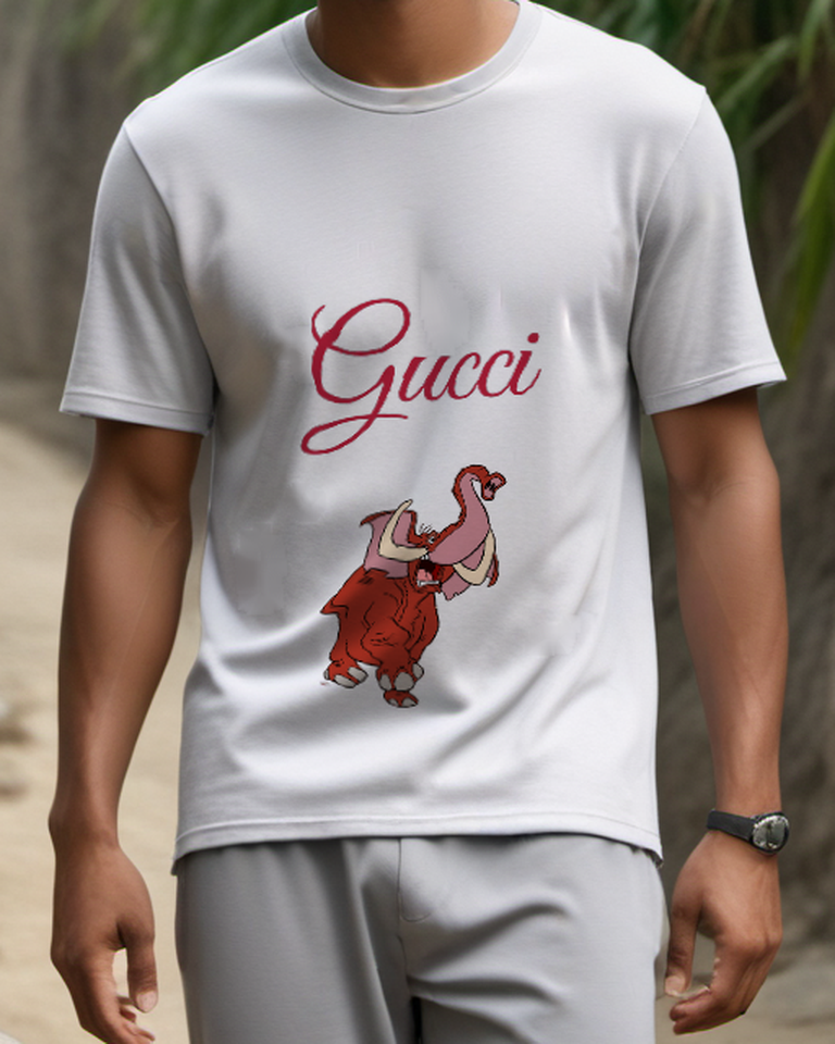 Light Gray Tantor Roaring Elephant Pink And Red Graphic T-Shirt - model wearing view