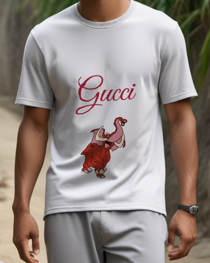 Light Gray Tantor Roaring Elephant Pink And Red Graphic T-Shirt - model wearing view