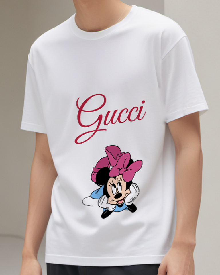 White Minnie Mouse Jumping Forward Graphic T-Shirt - model wearing view