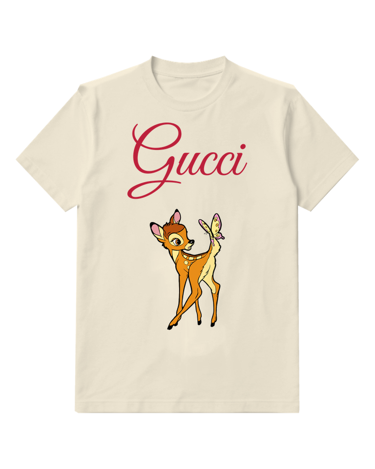Ivory Fawn And Yellow Butterfly Graphic T-Shirt - front product view