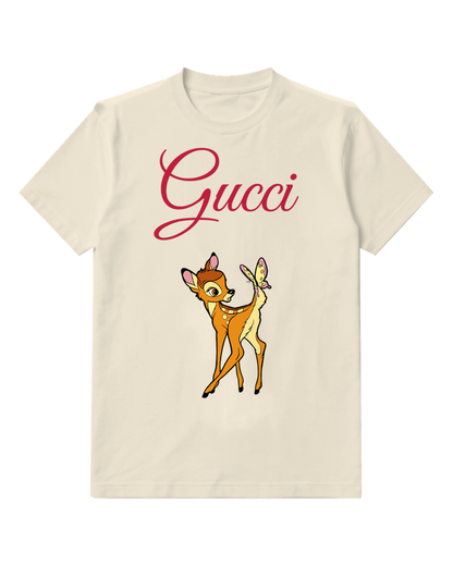 Ivory Fawn And Yellow Butterfly Graphic T-Shirt - front product view