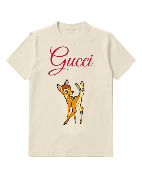Ivory Fawn And Yellow Butterfly Graphic T-Shirt - front product view