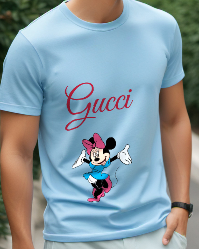 Sky Blue Minnie Mouse Jumping Joyfully Graphic T-Shirt - model wearing view