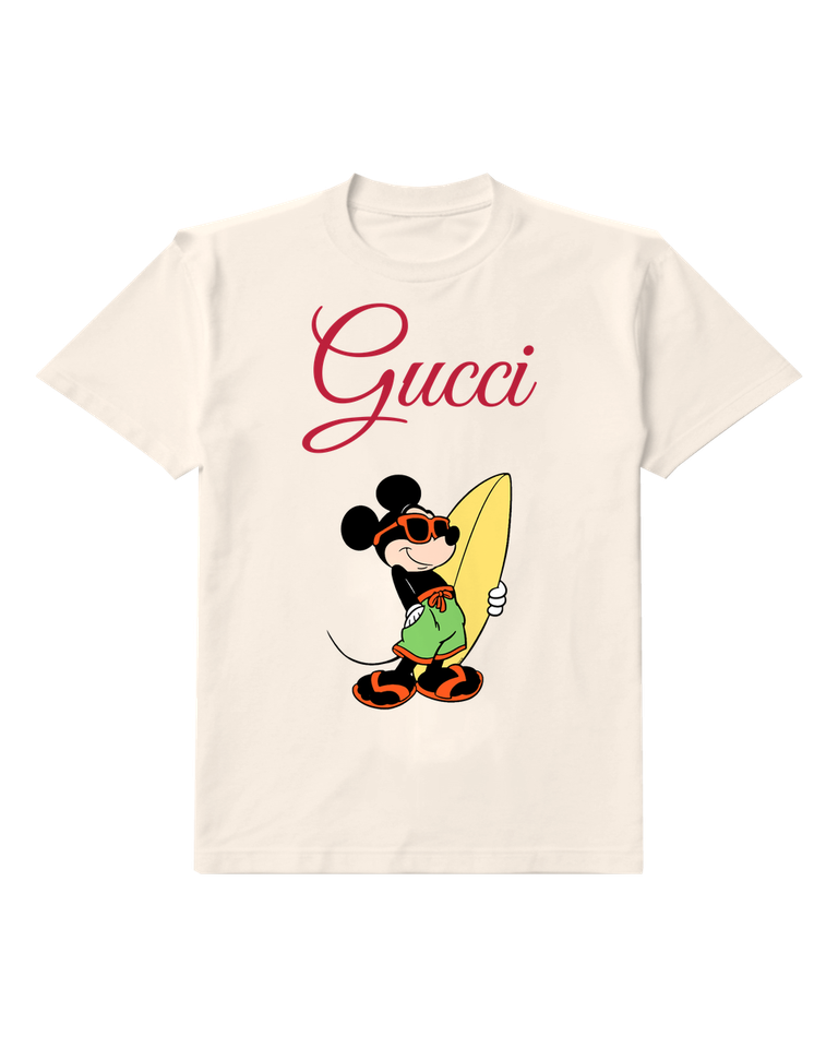 Ivory Mickey Mouse Holding Surfboard Graphic T-Shirt - front product view
