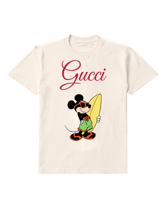 Ivory Mickey Mouse Holding Surfboard Graphic T-Shirt - front product view