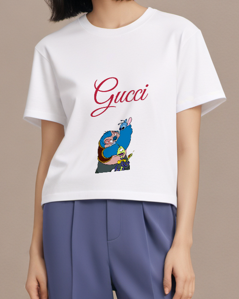 White Stitch Held By Blue Figure Graphic T-Shirt - model wearing view