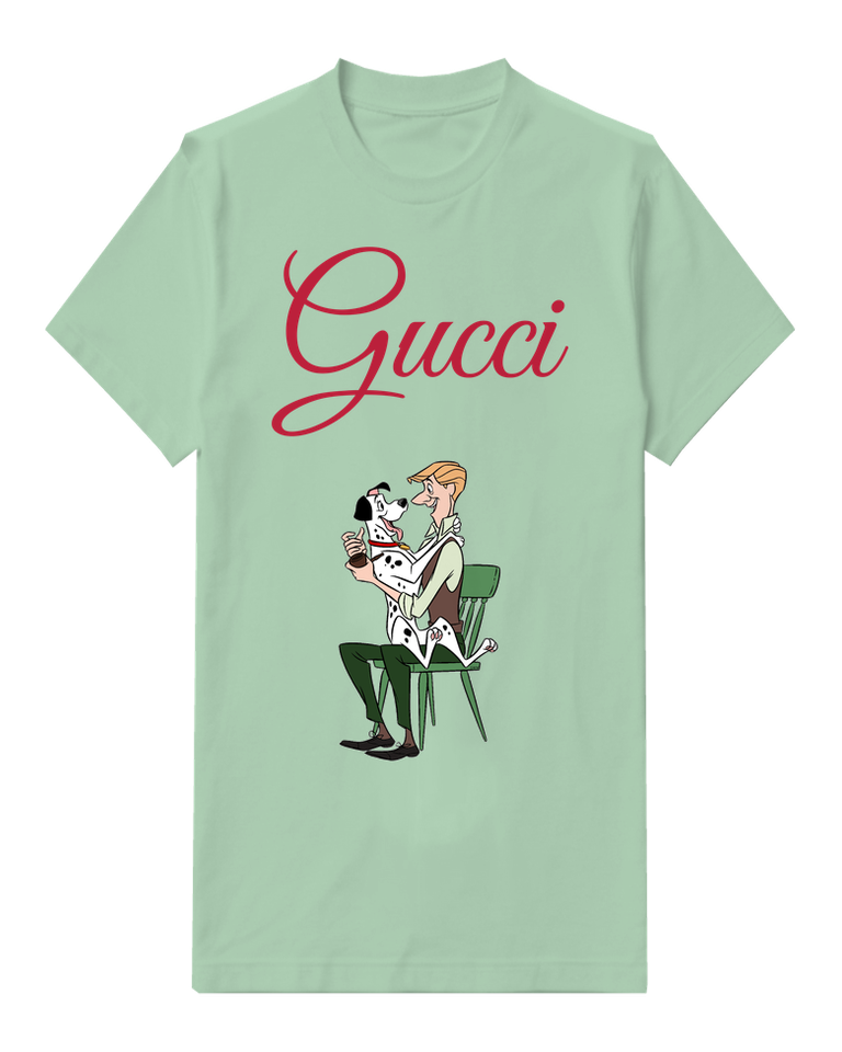 Sage Green Seated Man Spotted Puppies Graphic T-Shirt - front product view
