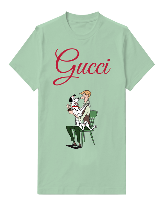 Sage Green Seated Man Spotted Puppies Graphic T-Shirt - front product view