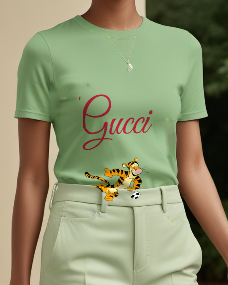 Sage Green Tigger Soccer Kicking Ball Graphic T-Shirt - model wearing view