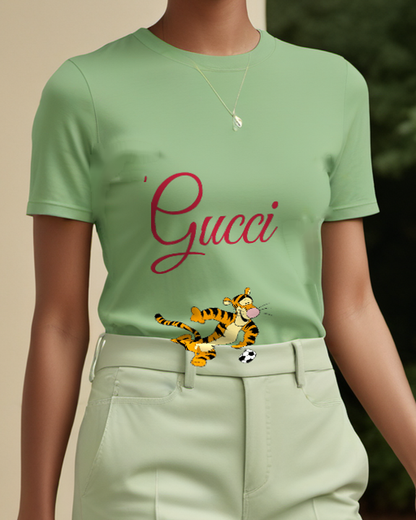 Sage Green Tigger Soccer Kicking Ball Graphic T-Shirt - model wearing view