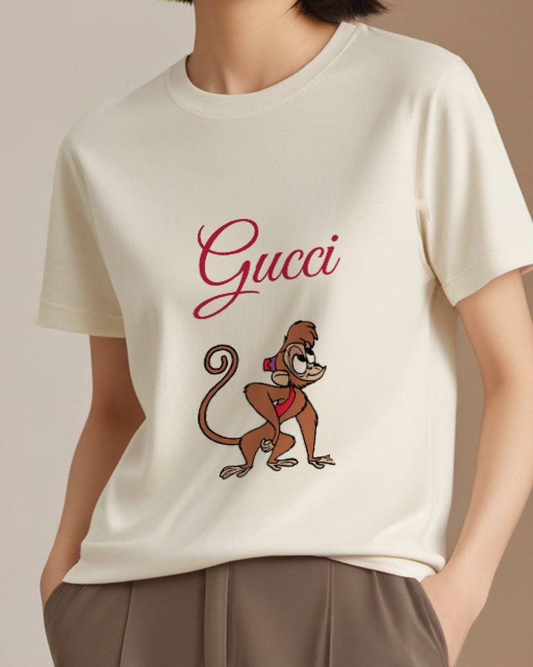 Ivory Monkey In Crouching Stance With Tail Graphic T-Shirt - model wearing view