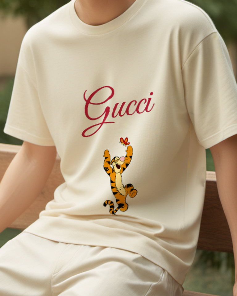 Ivory Tigger Jumping For Butterfly Graphic T-Shirt - model wearing view