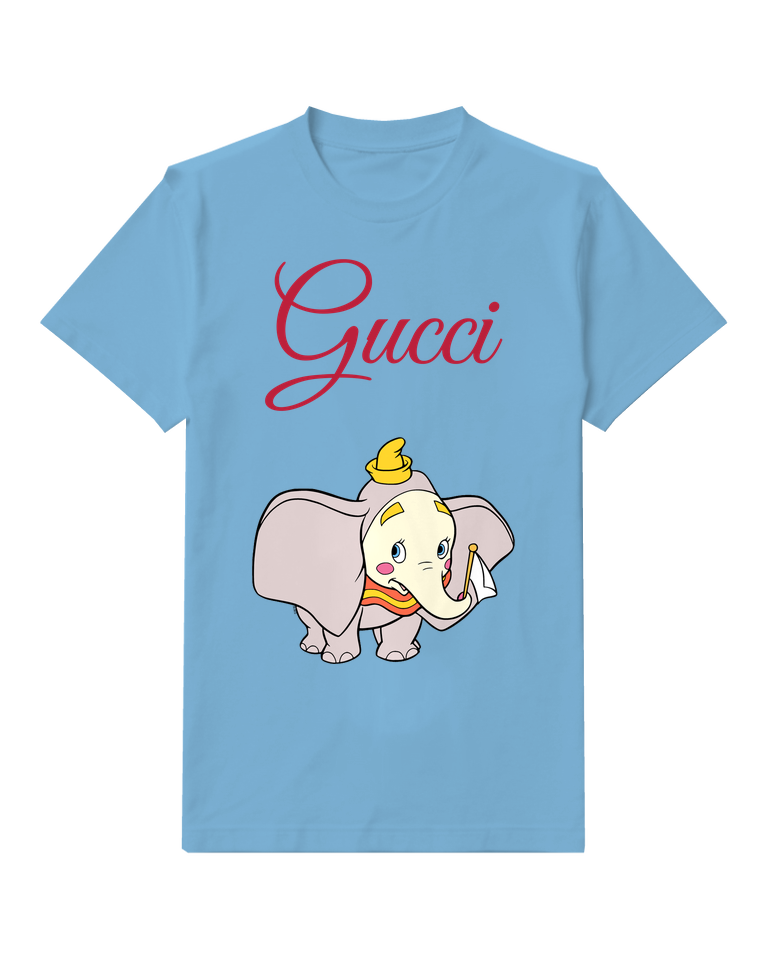Dusty Blue Standing Elephant Yellow Hat Graphic T-Shirt - front product view