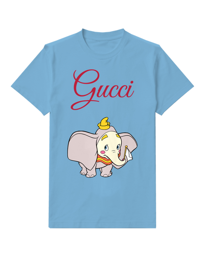 Dusty Blue Standing Elephant Yellow Hat Graphic T-Shirt - front product view