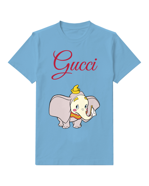 Dusty Blue Standing Elephant Yellow Hat Graphic T-Shirt - front product view