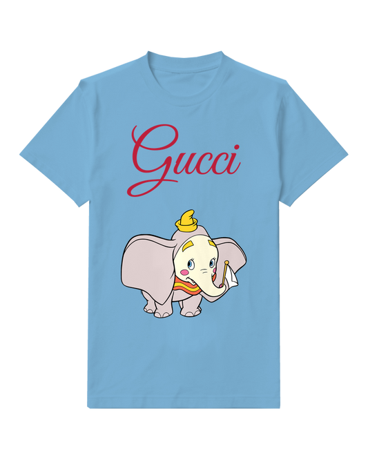 Dusty Blue Standing Elephant Yellow Hat Graphic T-Shirt - front product view