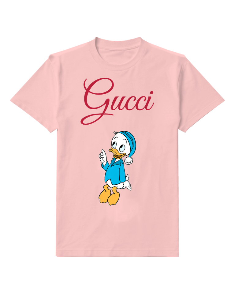 Blush Pink Dewey Duck Pointing Upward Graphic T-Shirt - front product view