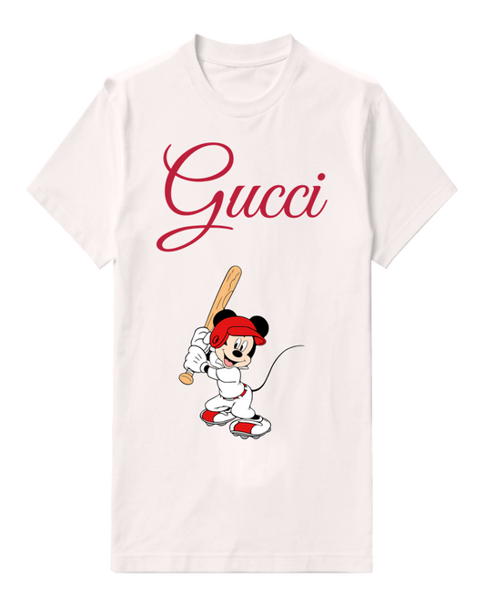 White Mouse Baseball Bat Graphic T-Shirt - front product view