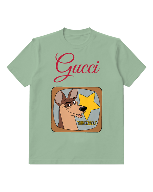 Sage Green Thunderbolt Television Portrait With Yellow Star Graphic T-Shirt - front product view