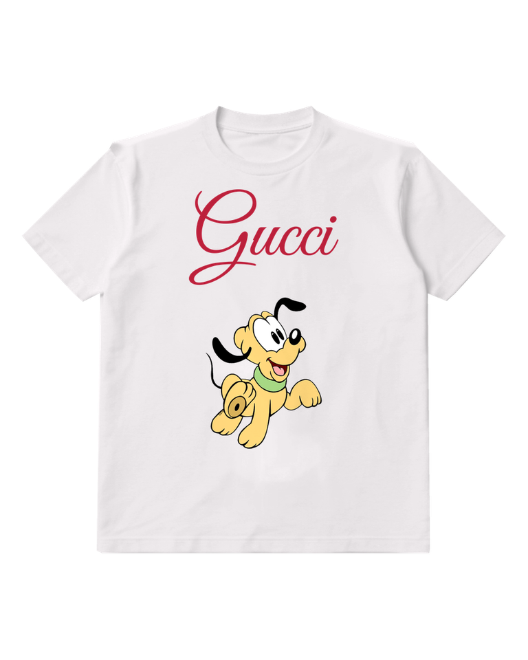 White Yellow Puppy With Green Collar Graphic T-Shirt - front product view