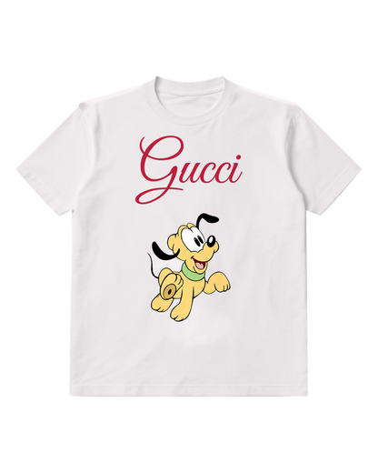 White Yellow Puppy With Green Collar Graphic T-Shirt - front product view