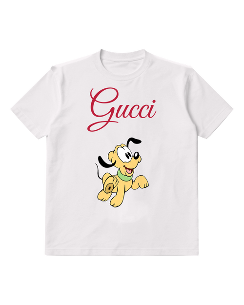 White Yellow Puppy With Green Collar Graphic T-Shirt - front product view
