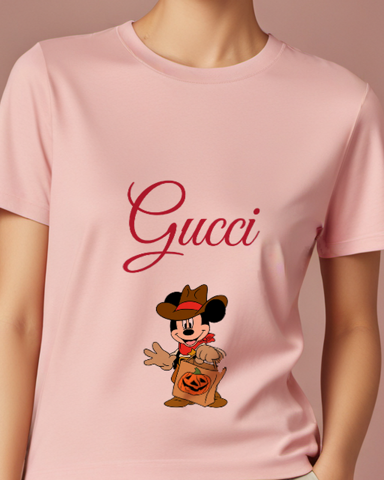 Blush Pink Mickey Mouse Cowboy Halloween Pose Graphic T-Shirt - model wearing view