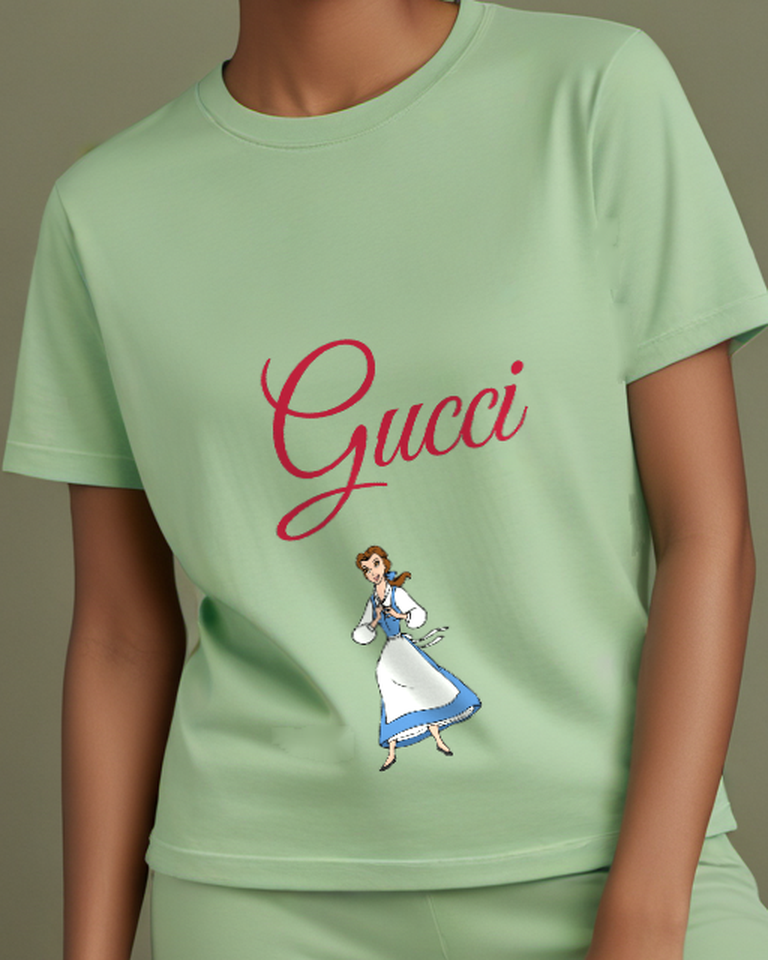 Sage Green Belle In Maid Dress Hands Clasped Graphic T-Shirt - model wearing view