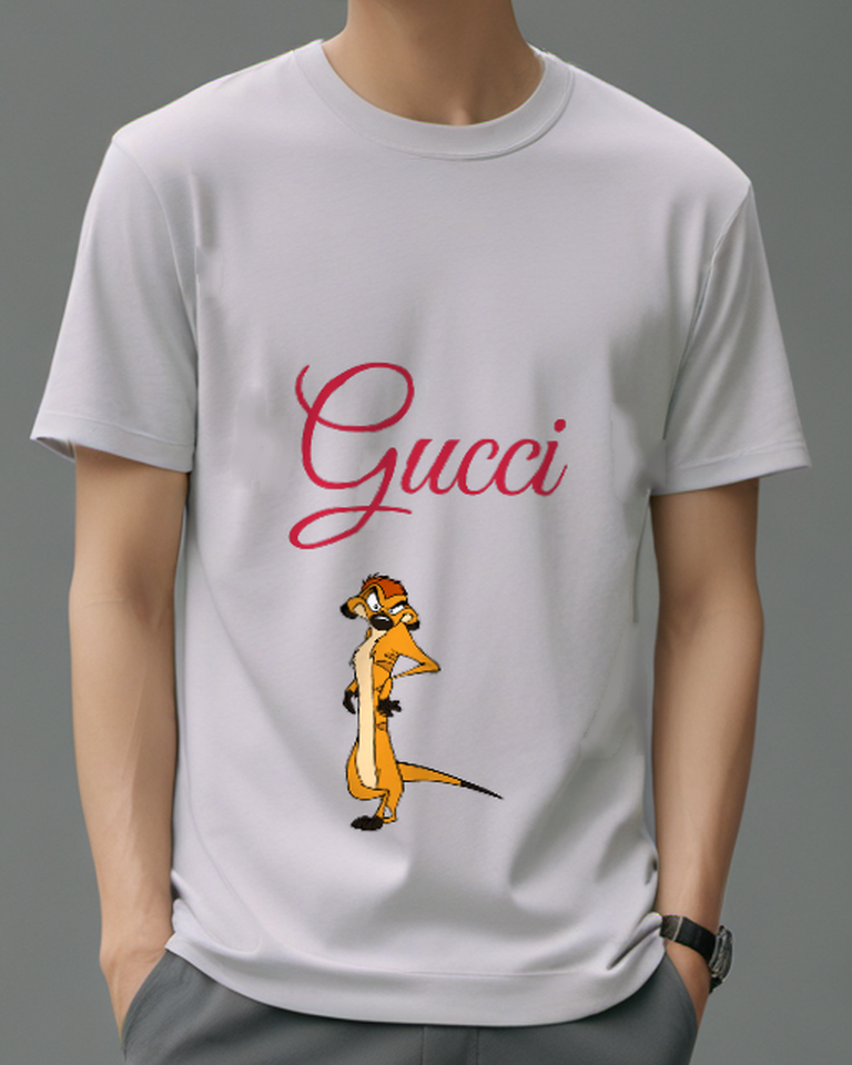Light Gray Timon Standing Upright Arms Crossed Graphic T-Shirt - model wearing view
