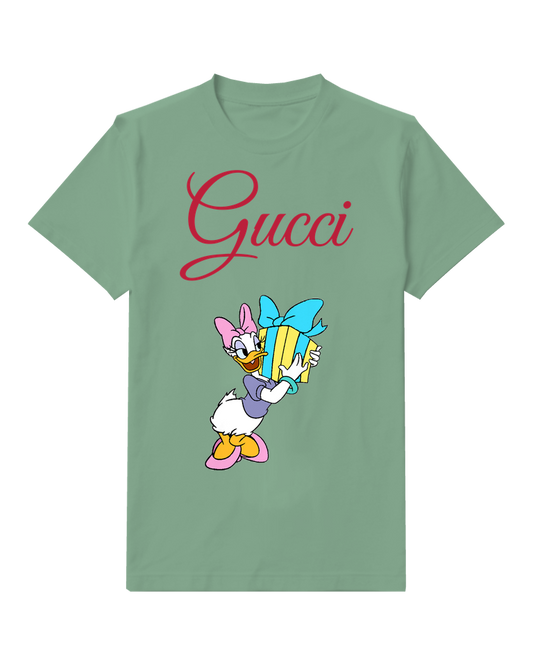 Sage Green Daisy Duck Holding Gift Box Graphic T-Shirt - front product view