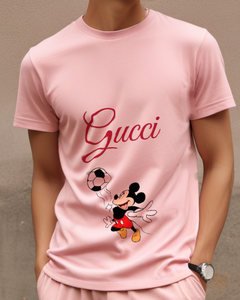 Blush Pink Mouse And Soccer Ball Graphic T-Shirt - model wearing view