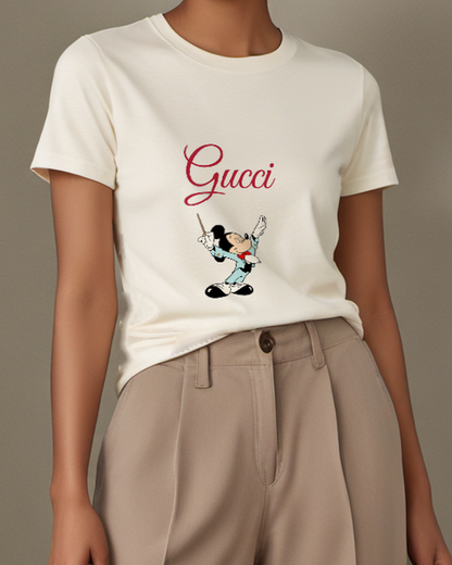 Ivory Mickey Mouse Conductor Pose Graphic T-Shirt - model wearing view