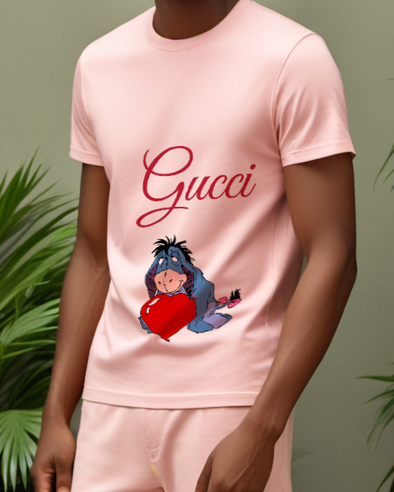Blush Pink Donkey Large Red Heart Graphic T-Shirt - model wearing view