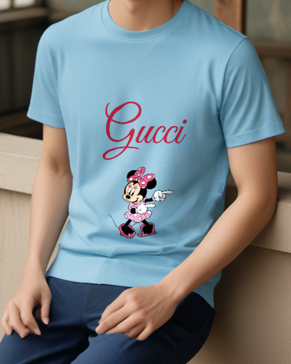 Sky Blue Minnie Mouse Pointing With Both Hands Graphic T-Shirt - model wearing view
